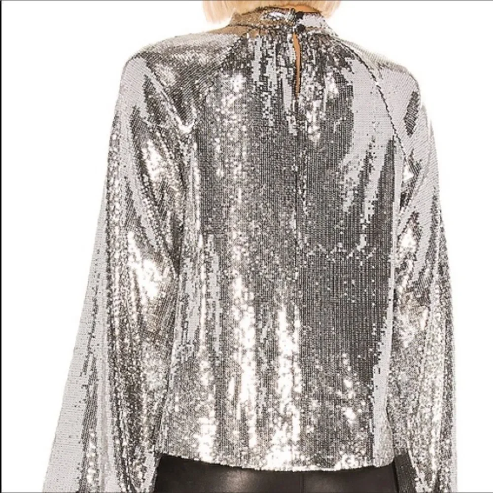 RtA Tennessee Peasant Silver Sequin Bell Sleeve Top Sz XS NWT - Picture 5 of 16